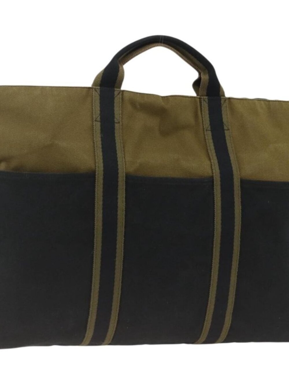 HERMES Fourre Tout Hand Bag Canvas Khaki Silver Auth BSZ425